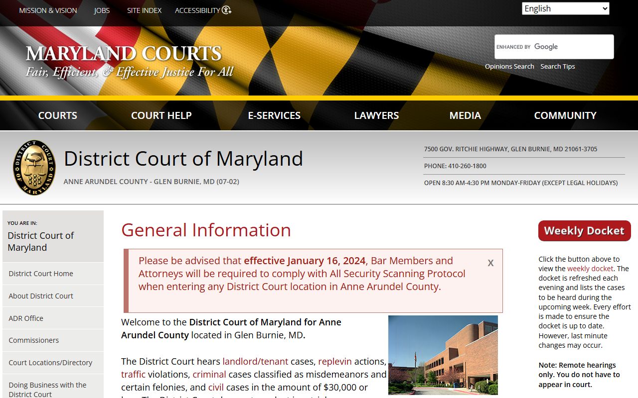 Glen Burnie District Court family court records