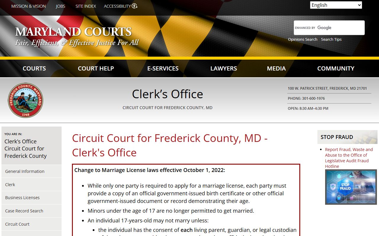 frederick county family court records circuit court clerk page