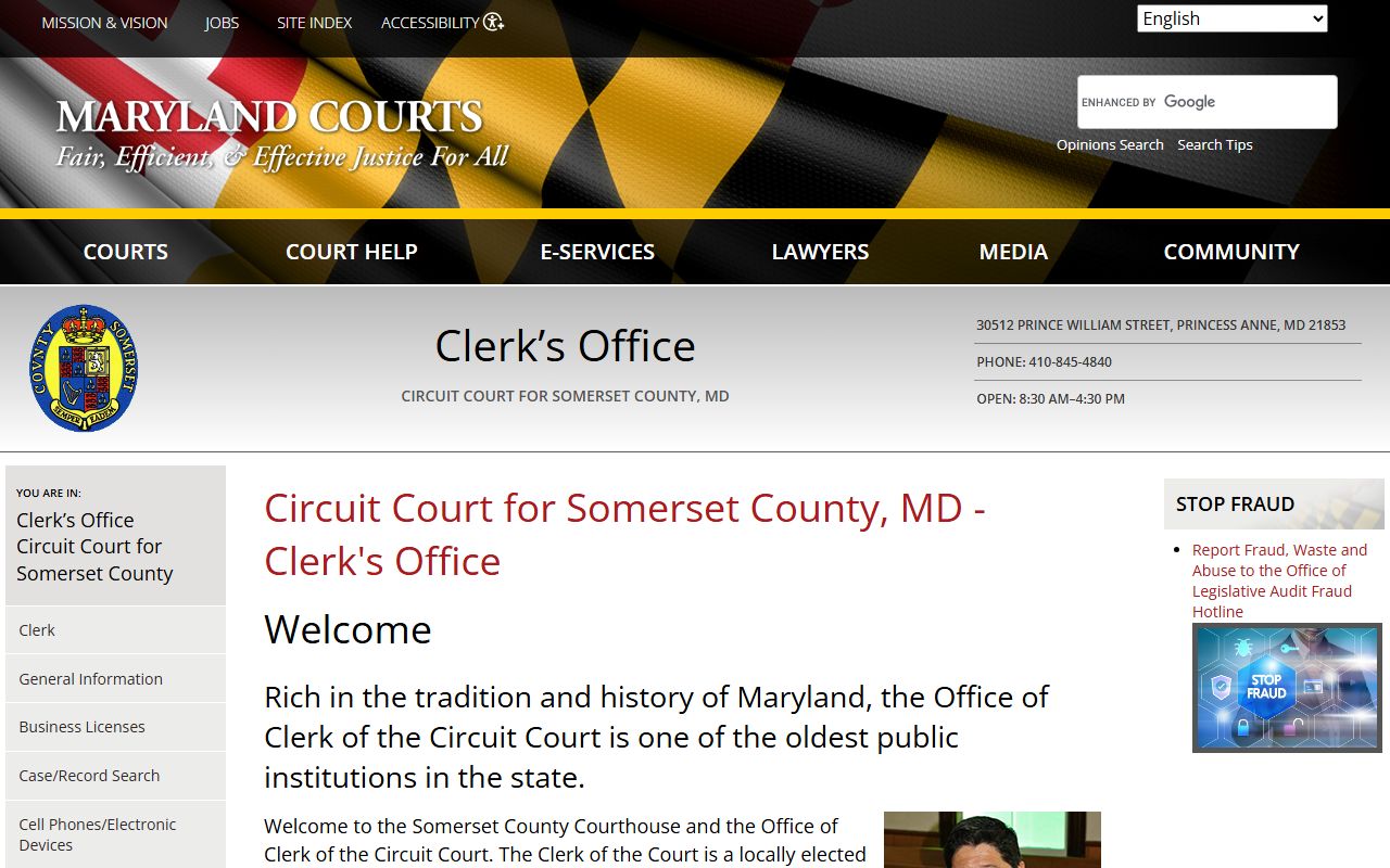 Somerset County Circuit Court clerk office family court records