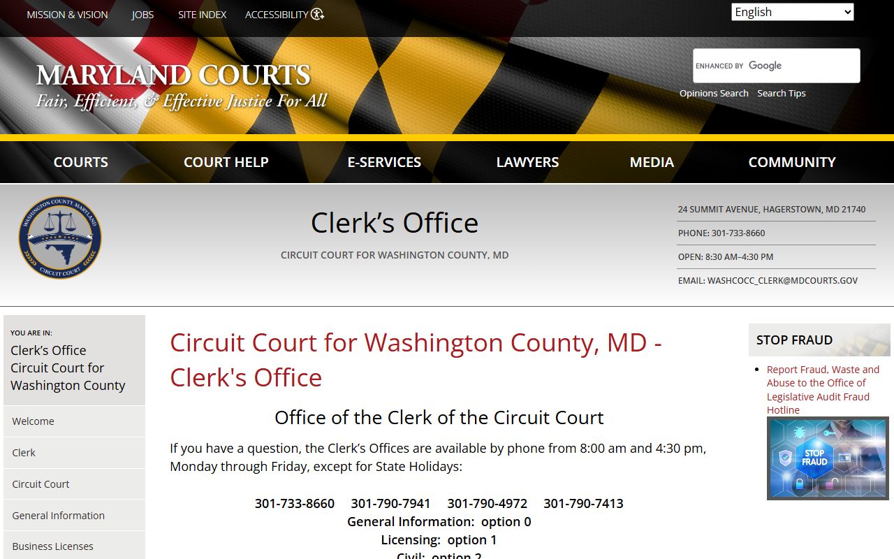 Washington County clerk office website for family court records