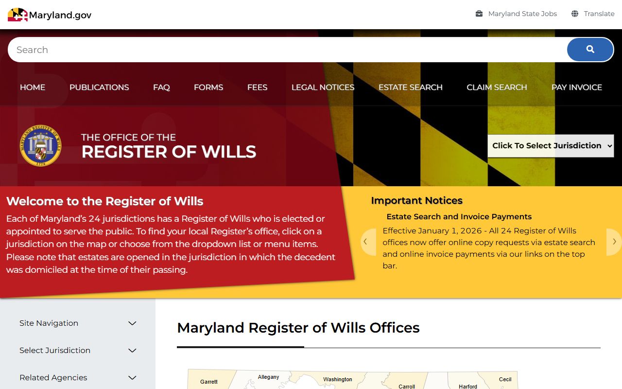 Maryland Estate Search for Orphans' Court and probate records
