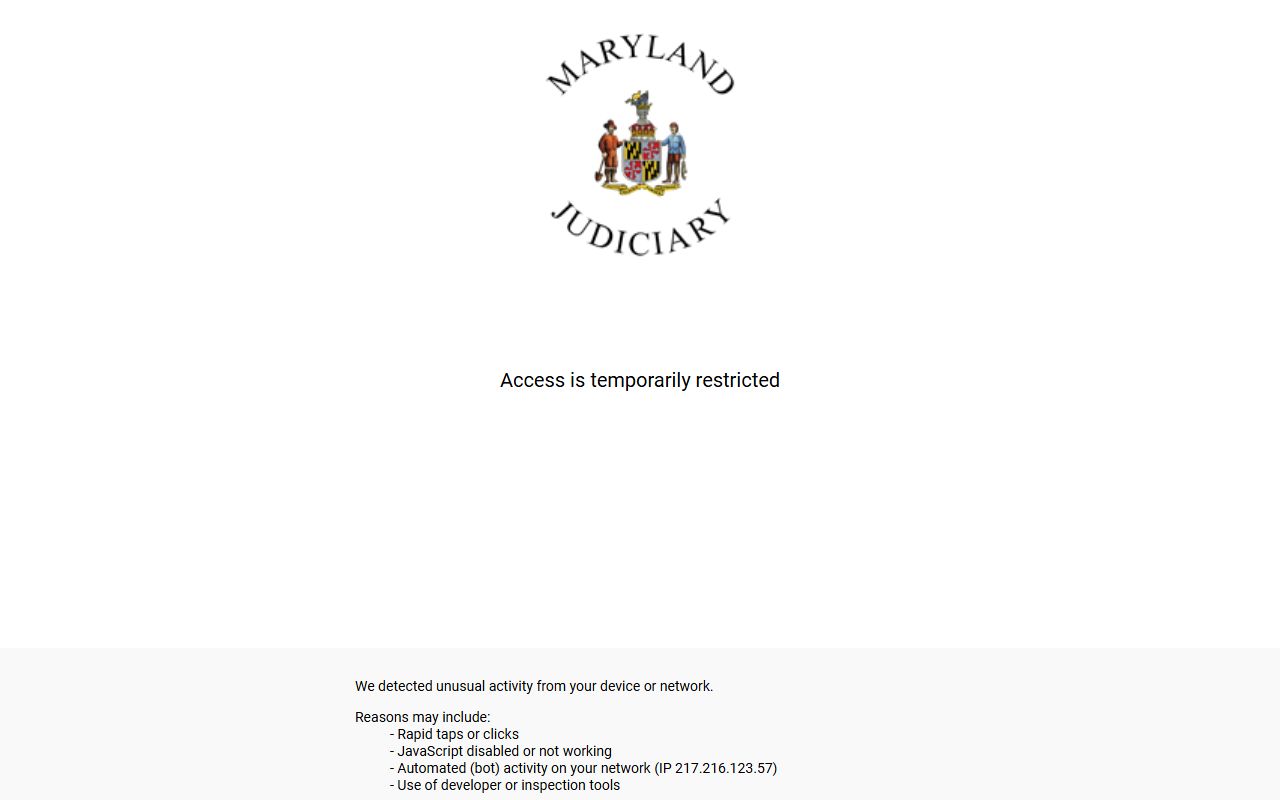 Maryland Judiciary Case Search portal for searching Maryland family court records