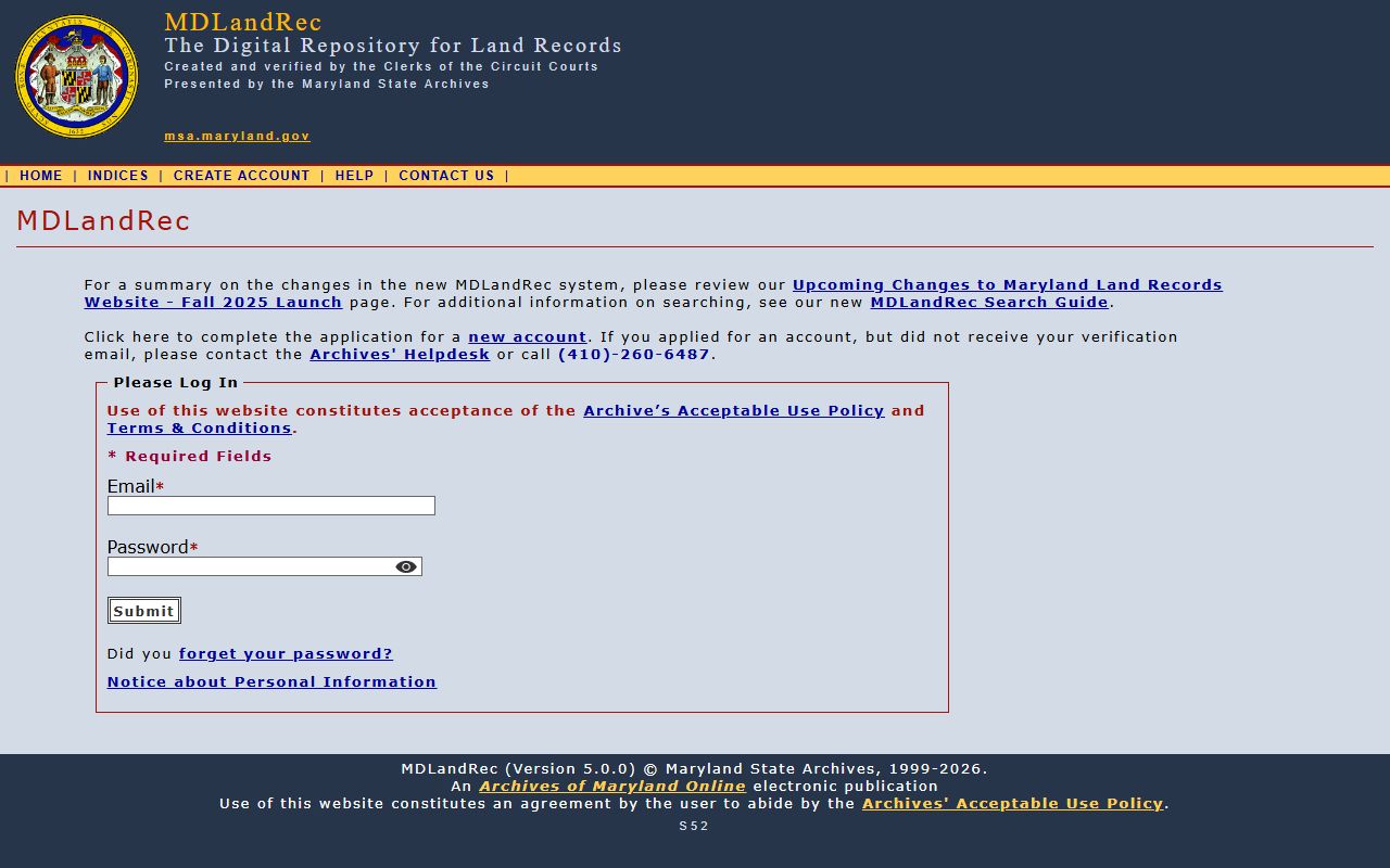 Maryland Land Records portal for property records related to Maryland family court records